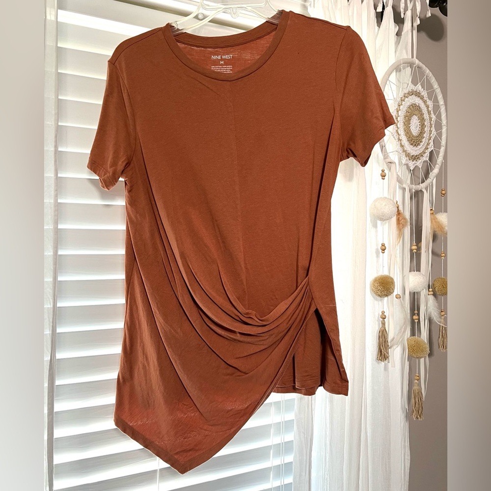 Nine West Top Women's Rust Brown with draped front